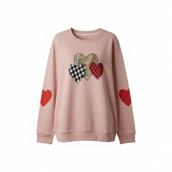 Womens Pink Long Sleeve Plaid Love Heart Valentine's Sweatshirts - NWOT - Picture 1 of 3